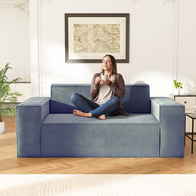 Highgrove 76 Sofa in a Box Couch Memory Foam No Installation Easy to Move Deep Seat Modern Sofa with Corduroy Fabric Couch for Living Room